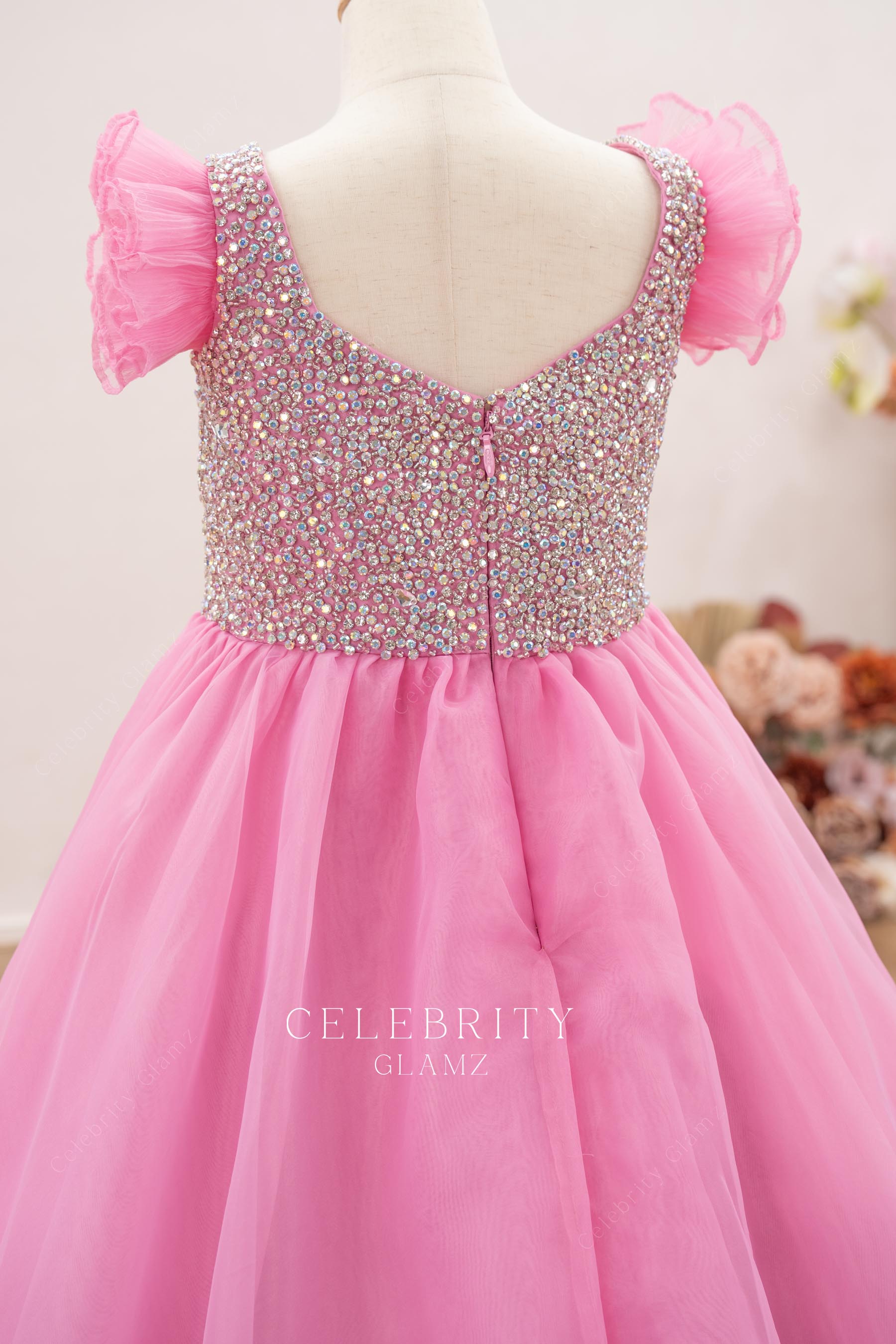 candy pink v-back pageant ballgown