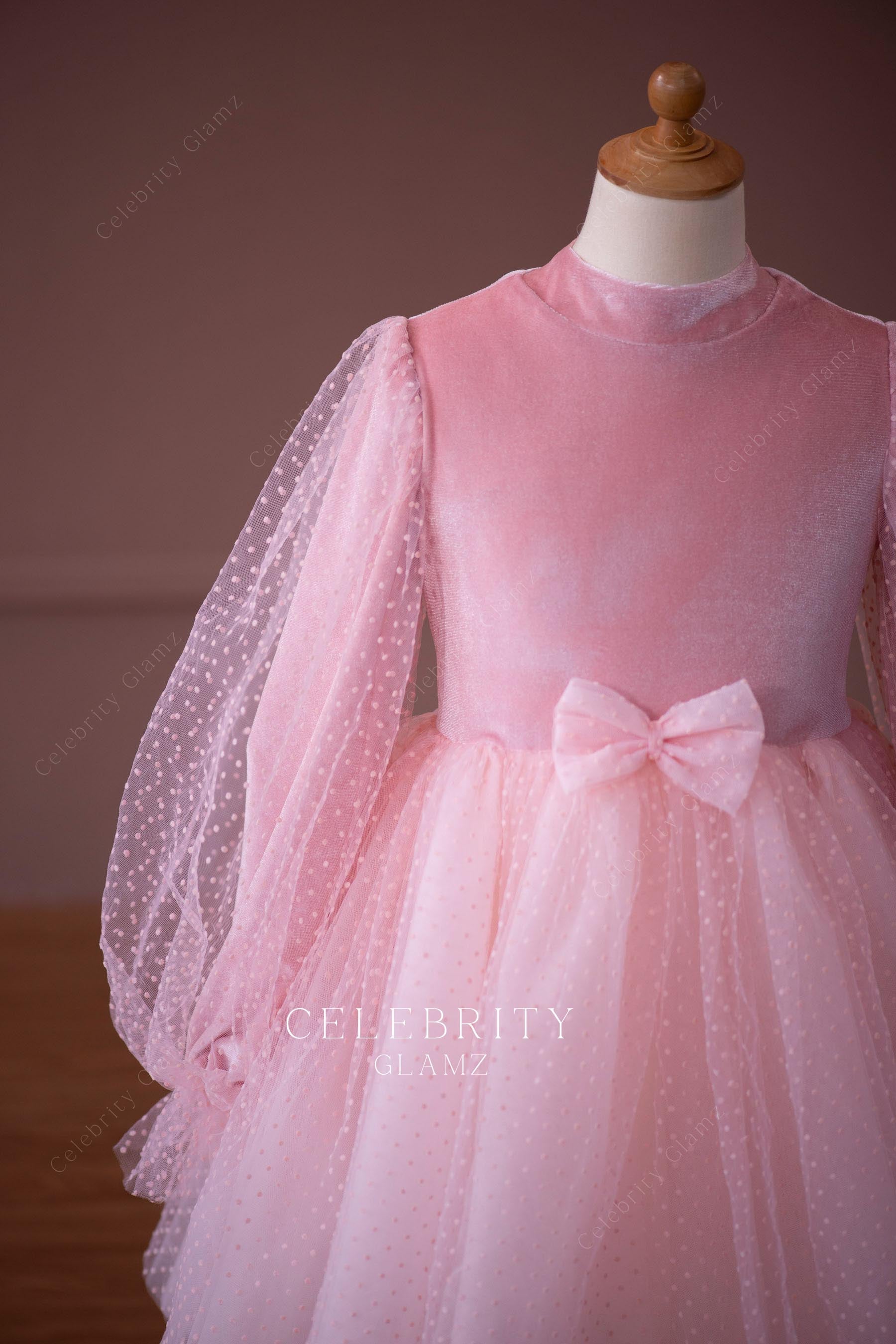 candy pink velvet little girl holiday a line dress