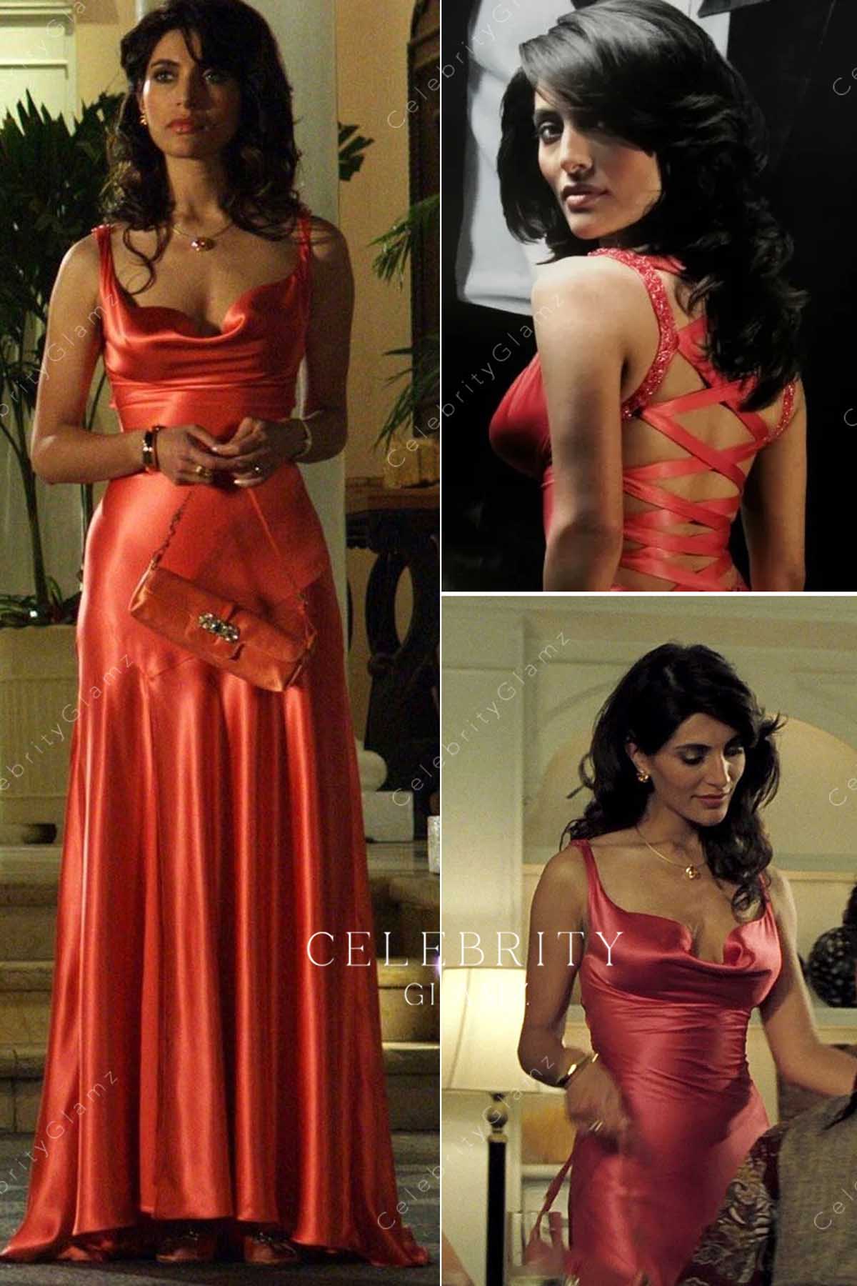 Caterina Murino cowl neck dress in movie casino royale 