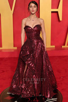 Caylee Cowan burgundy sequined prom dress 2024 Oscars after party