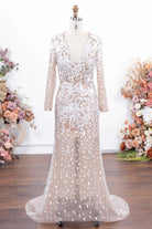 champagne fit flare formal dress