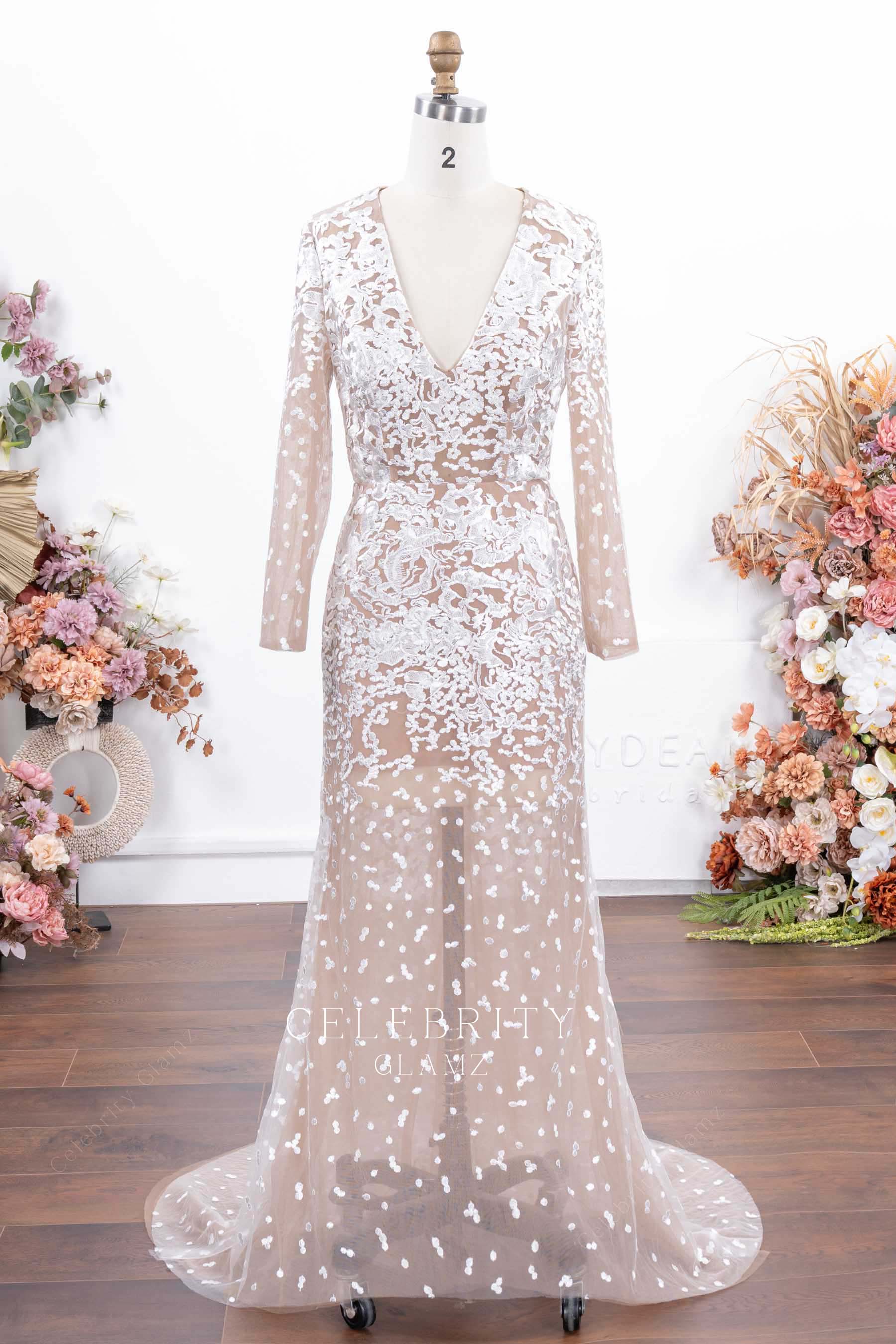 champagne fit flare formal dress