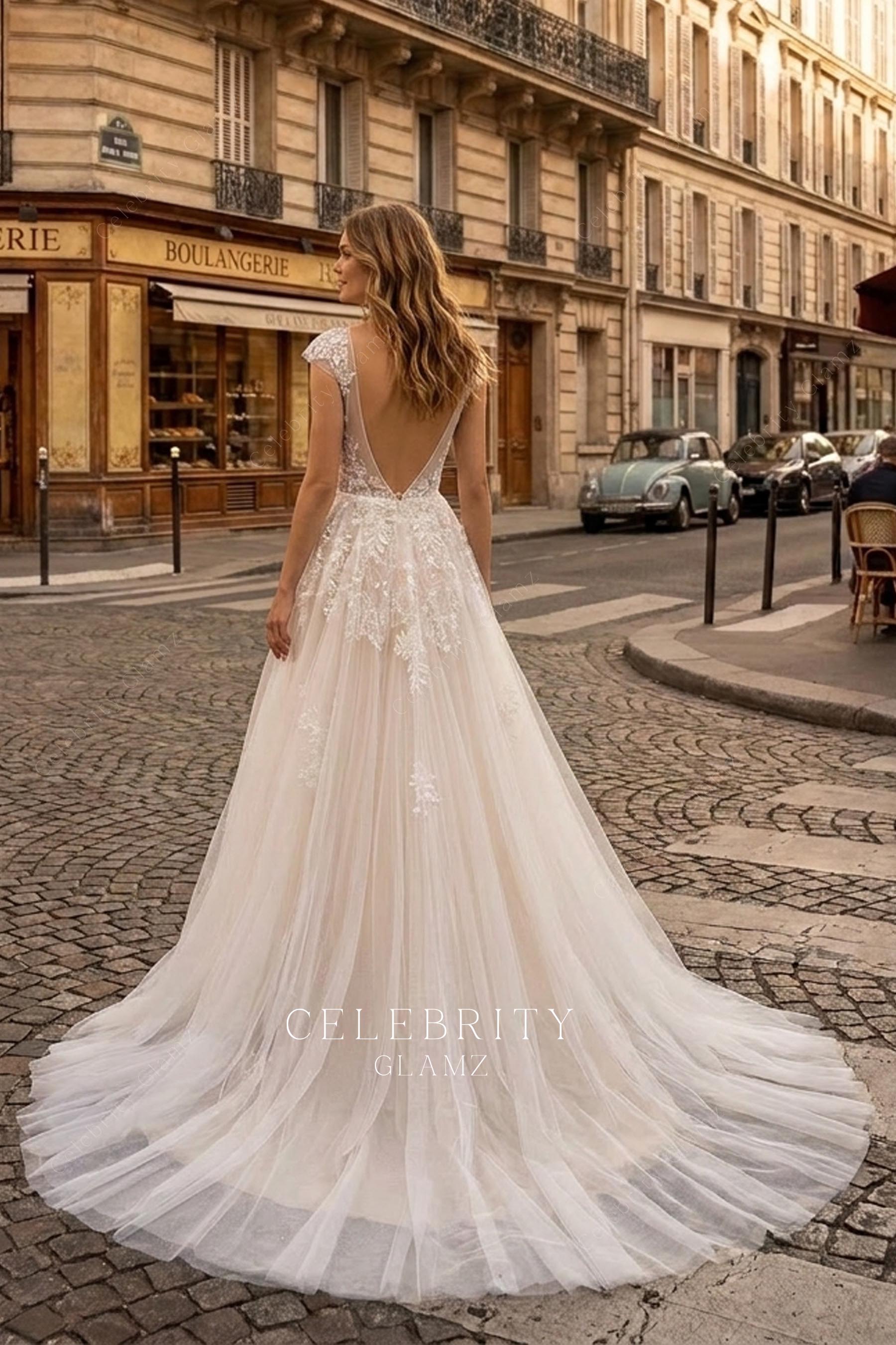 champagne lace a line wedding dress