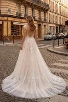 champagne lace a line wedding dress