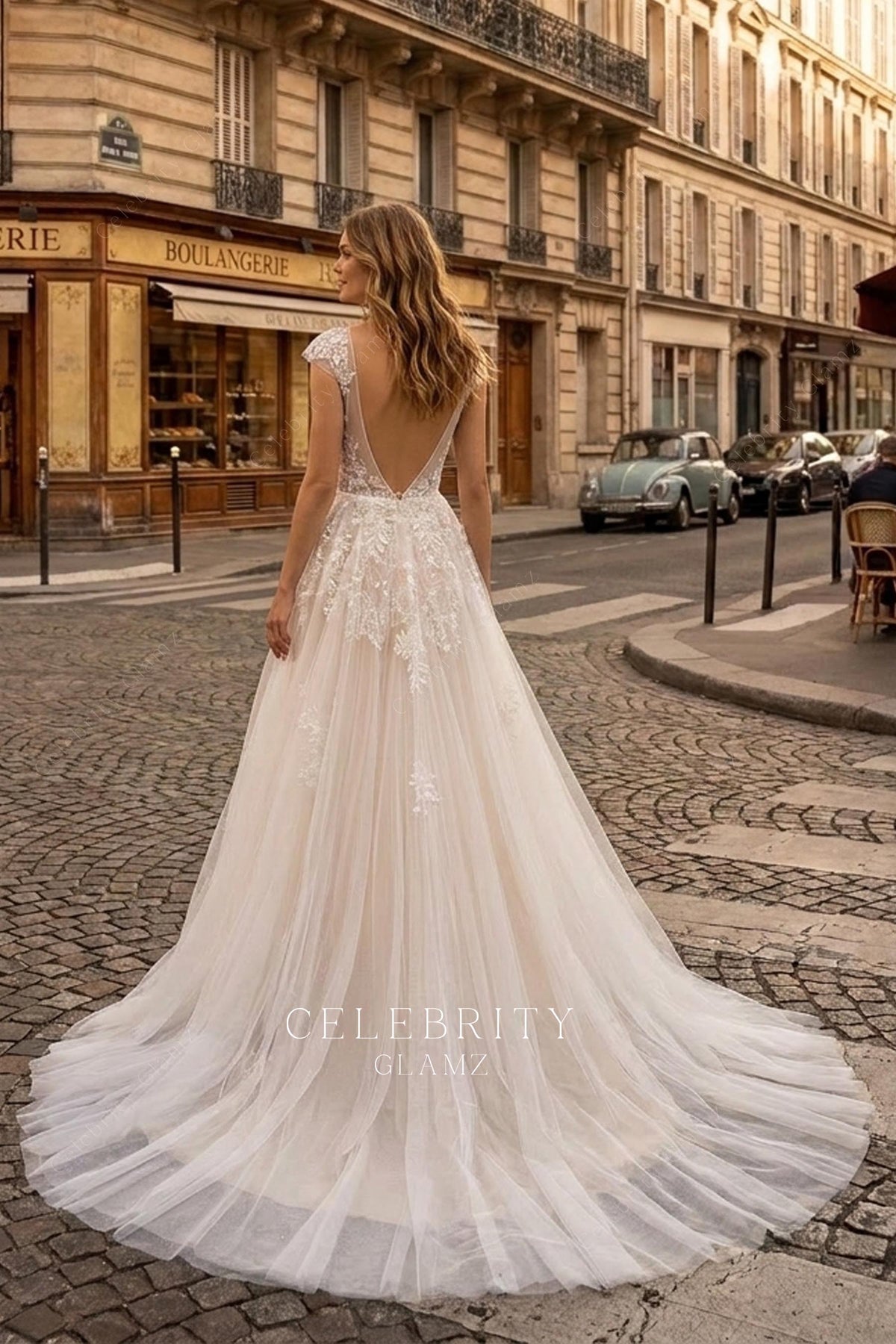 champagne lace a line wedding dress