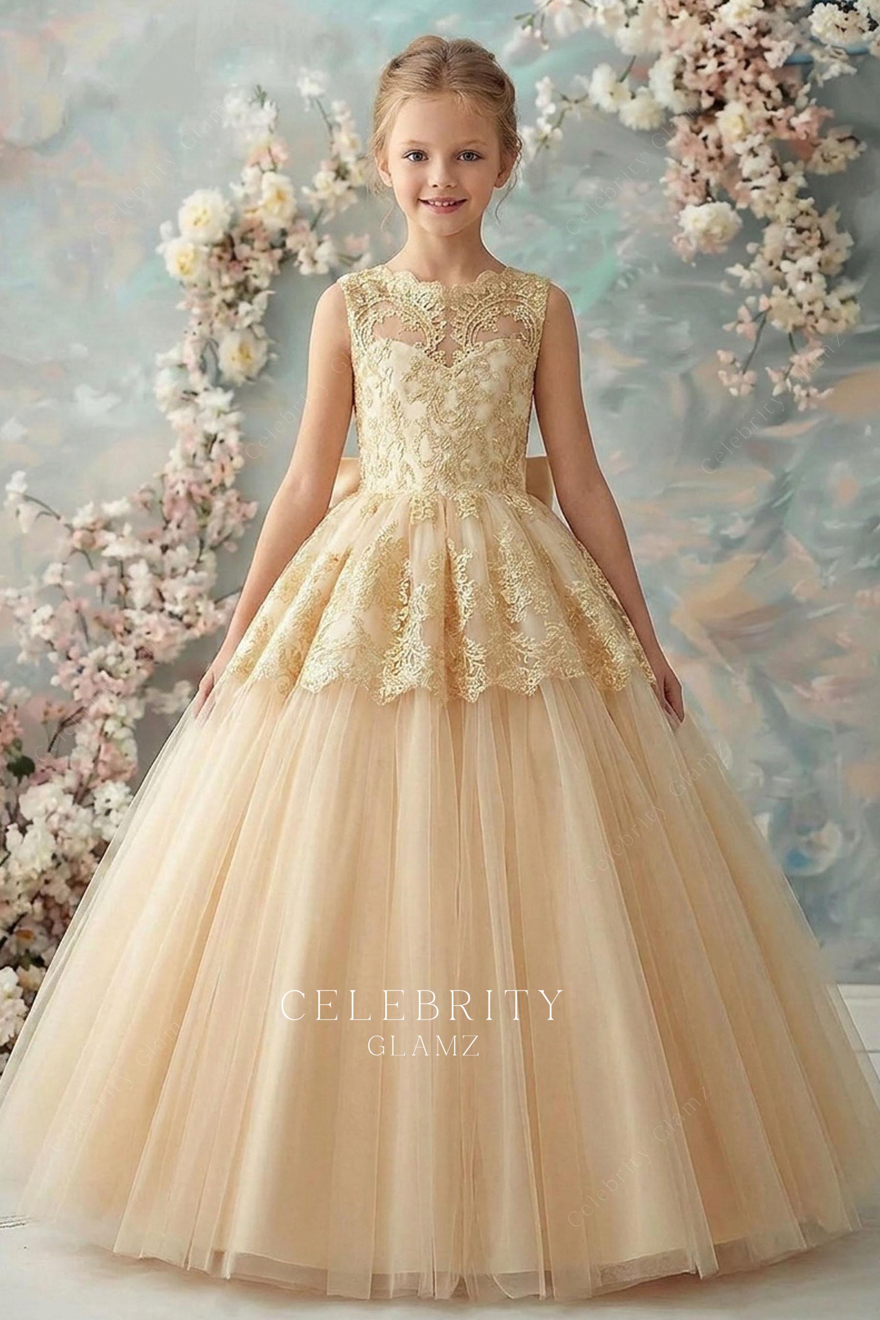 champagne lace flower girl dress