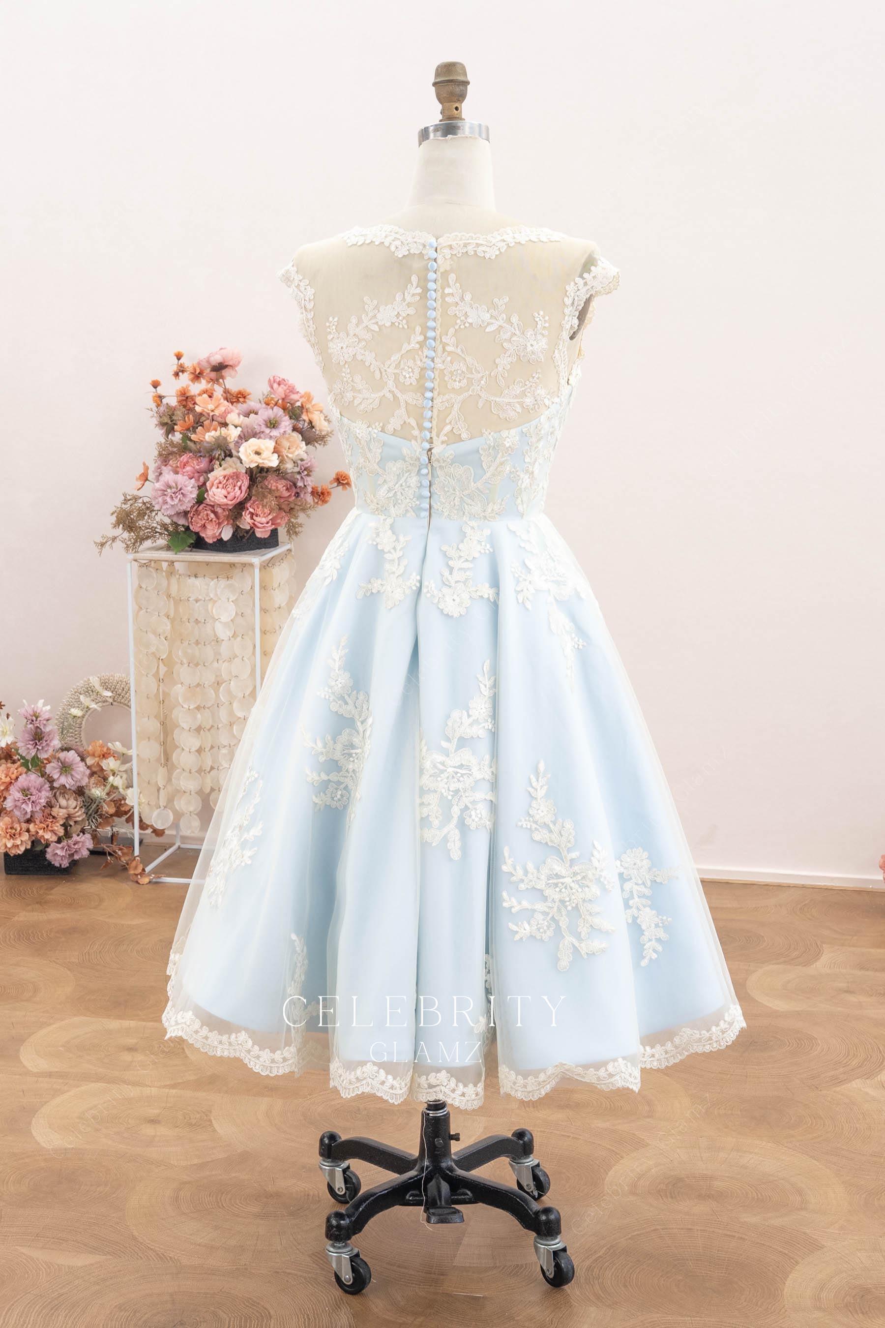 champagne lace tea length wedding dress