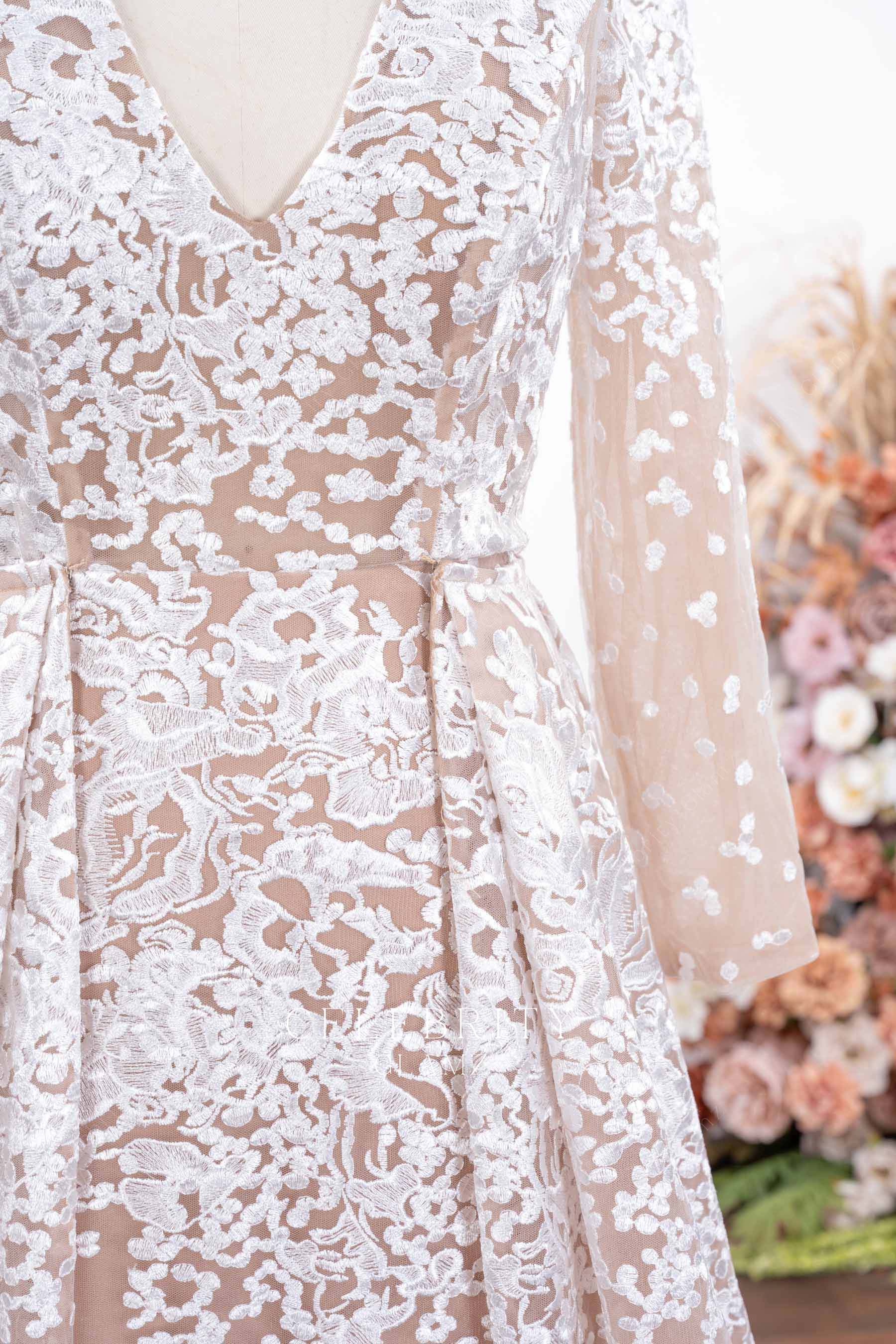 champagne long sleeves formal dress