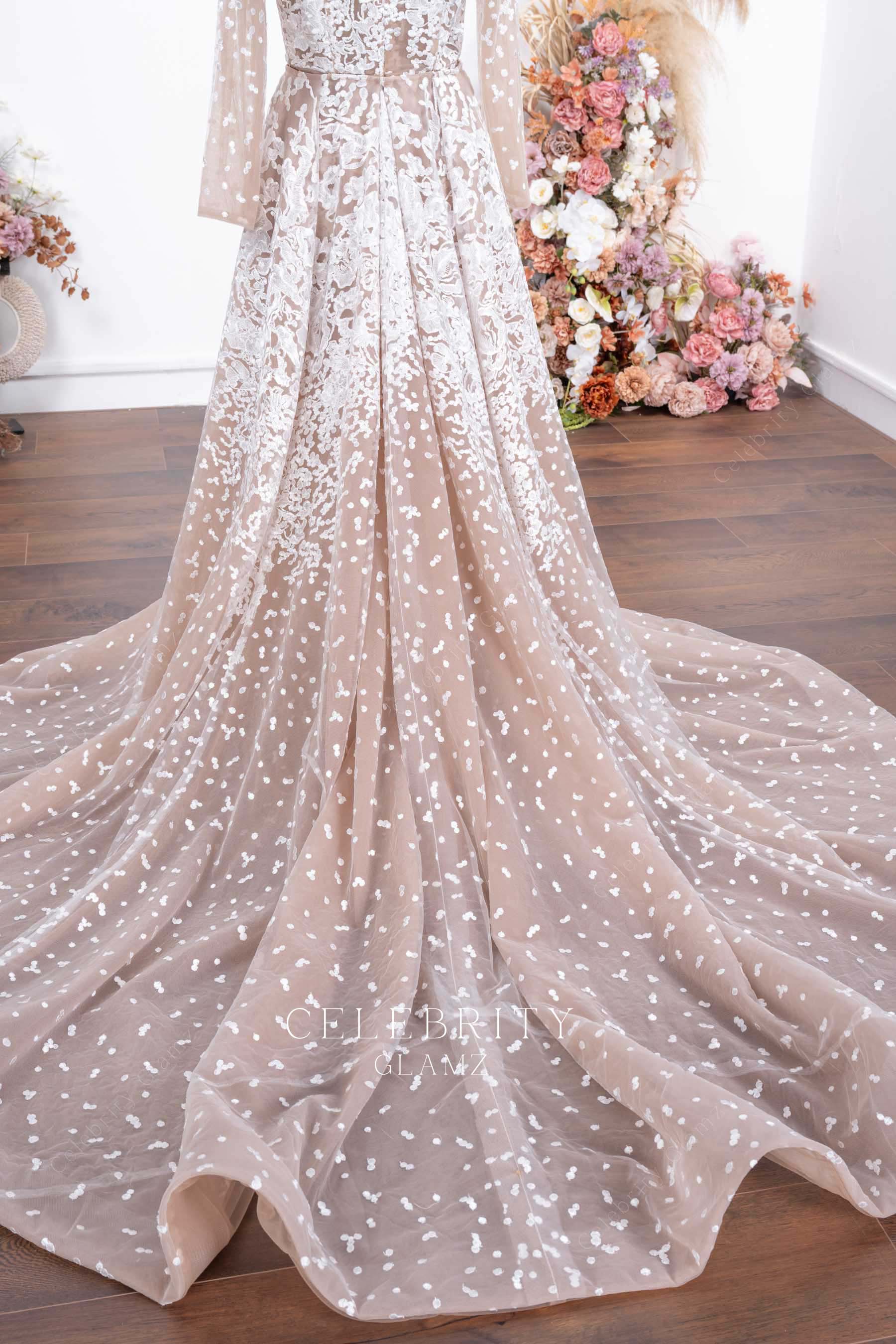 champagne long train formal dress