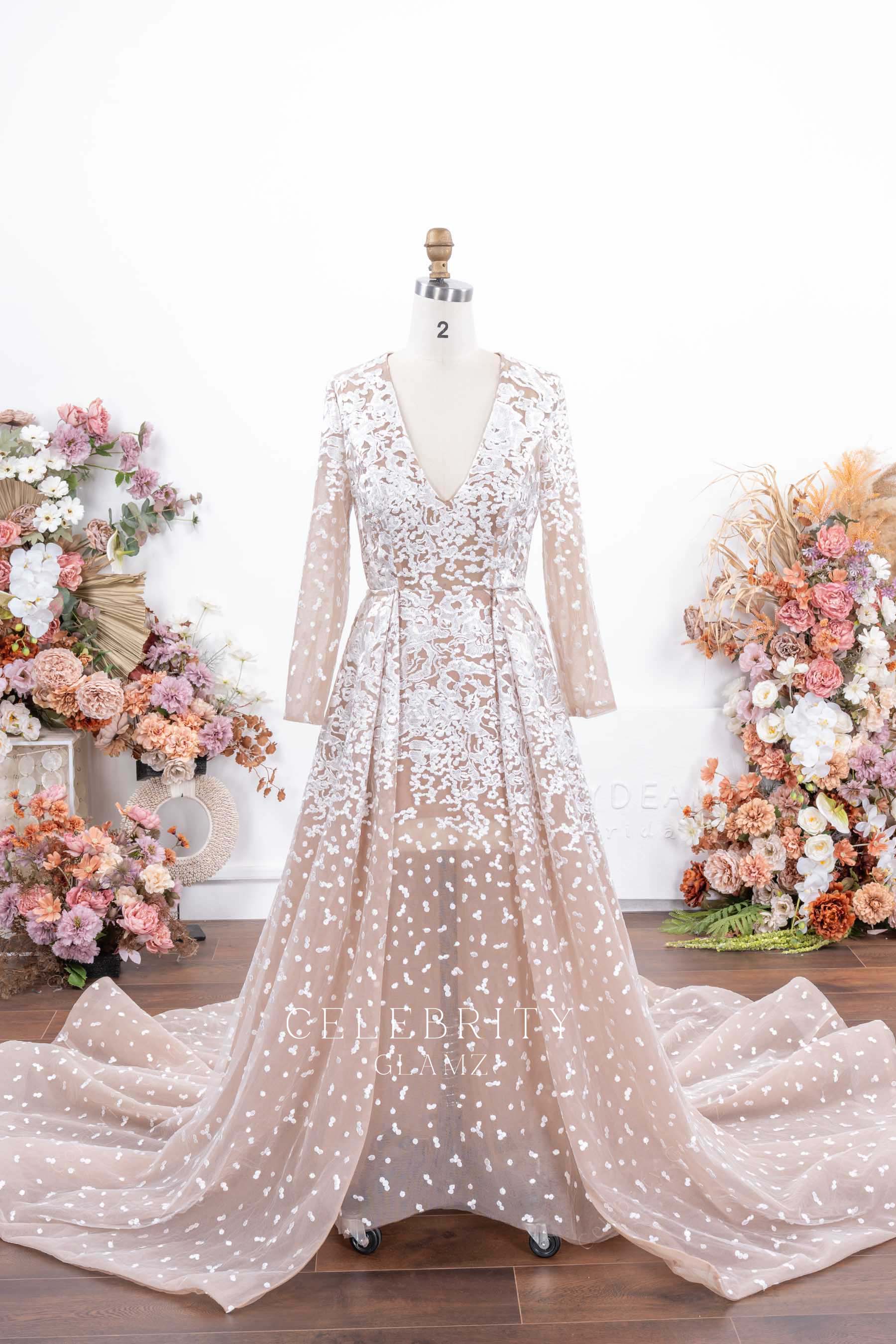 champagne overskirt wedding dress