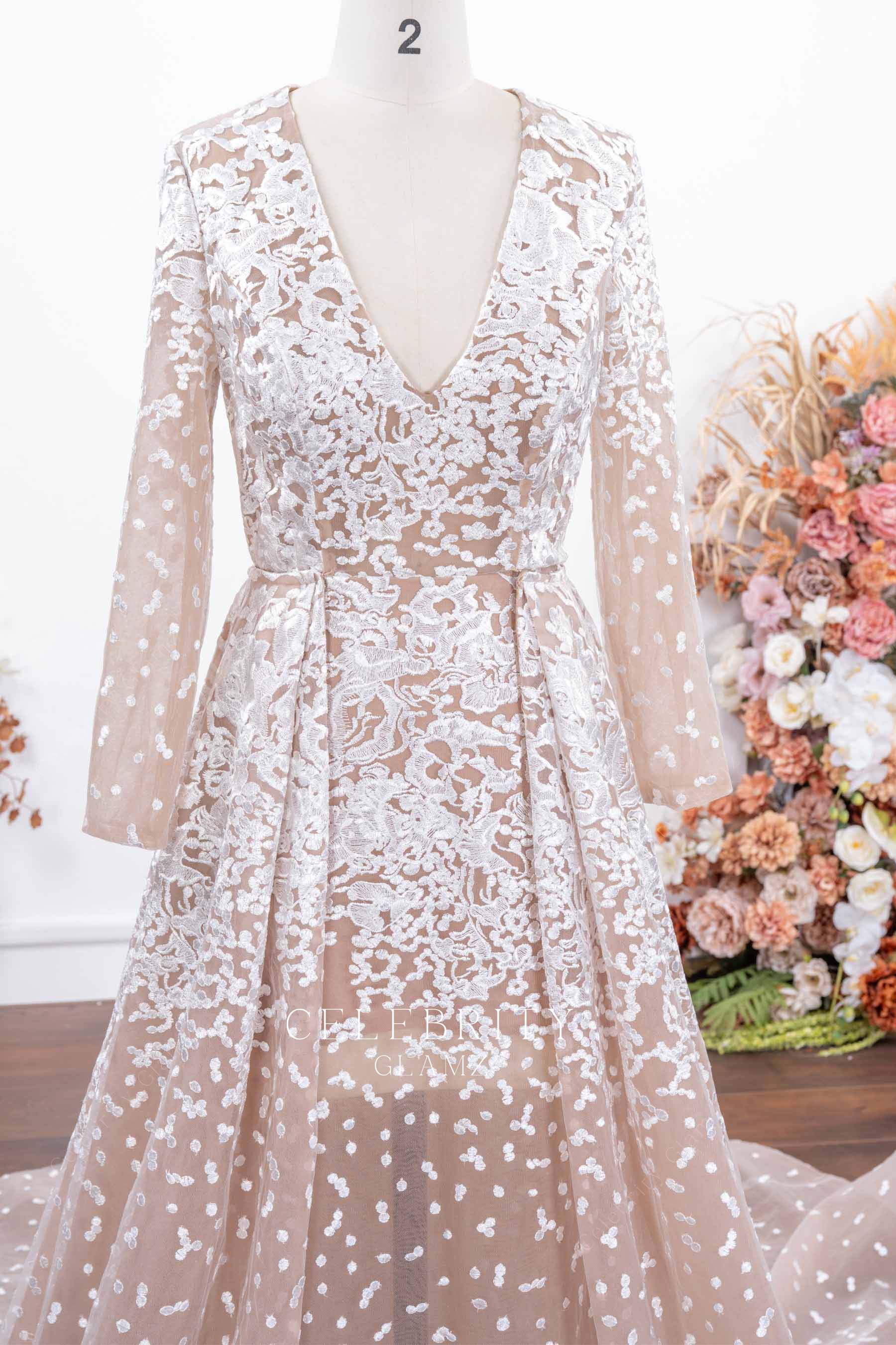 champagne plunging neck formal dress