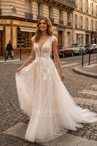 champagne shimmery lace wedding dress