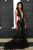 Chanel Iman black mermaid dress 2016 vanity fair Oscar party