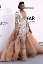 Chanel Iman plunging neck dress AMFAR cinema against aids gala 