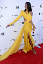 Chanel Iman yellow one sleeve dress daily front row's fashion la awards 2019
