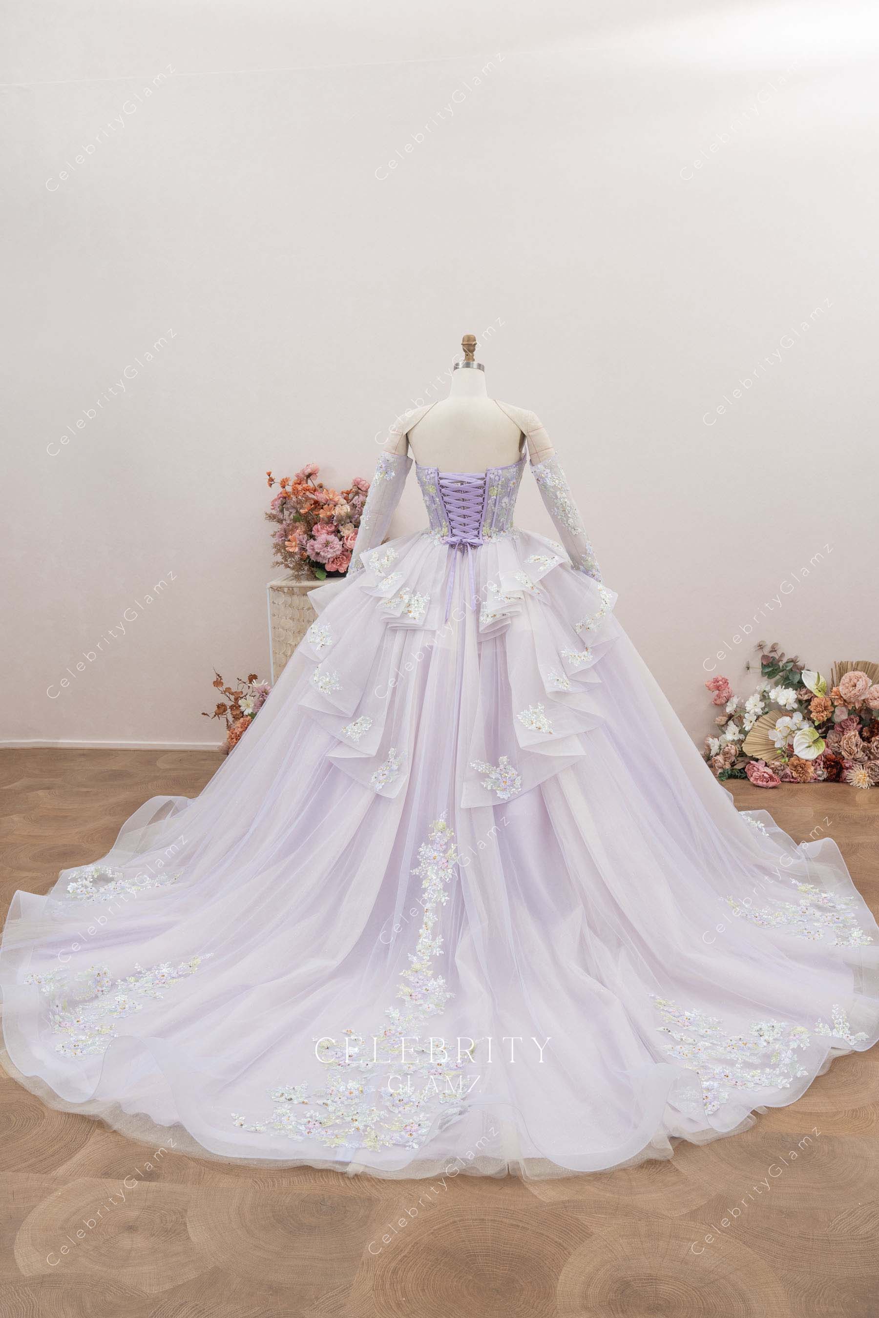chapel train Quinceanera ballgown