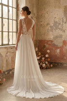 chapel train chiffon wedding dress