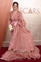Charlotte Lawrence bowknot waistband 2025 Oscars red carpet prom dress