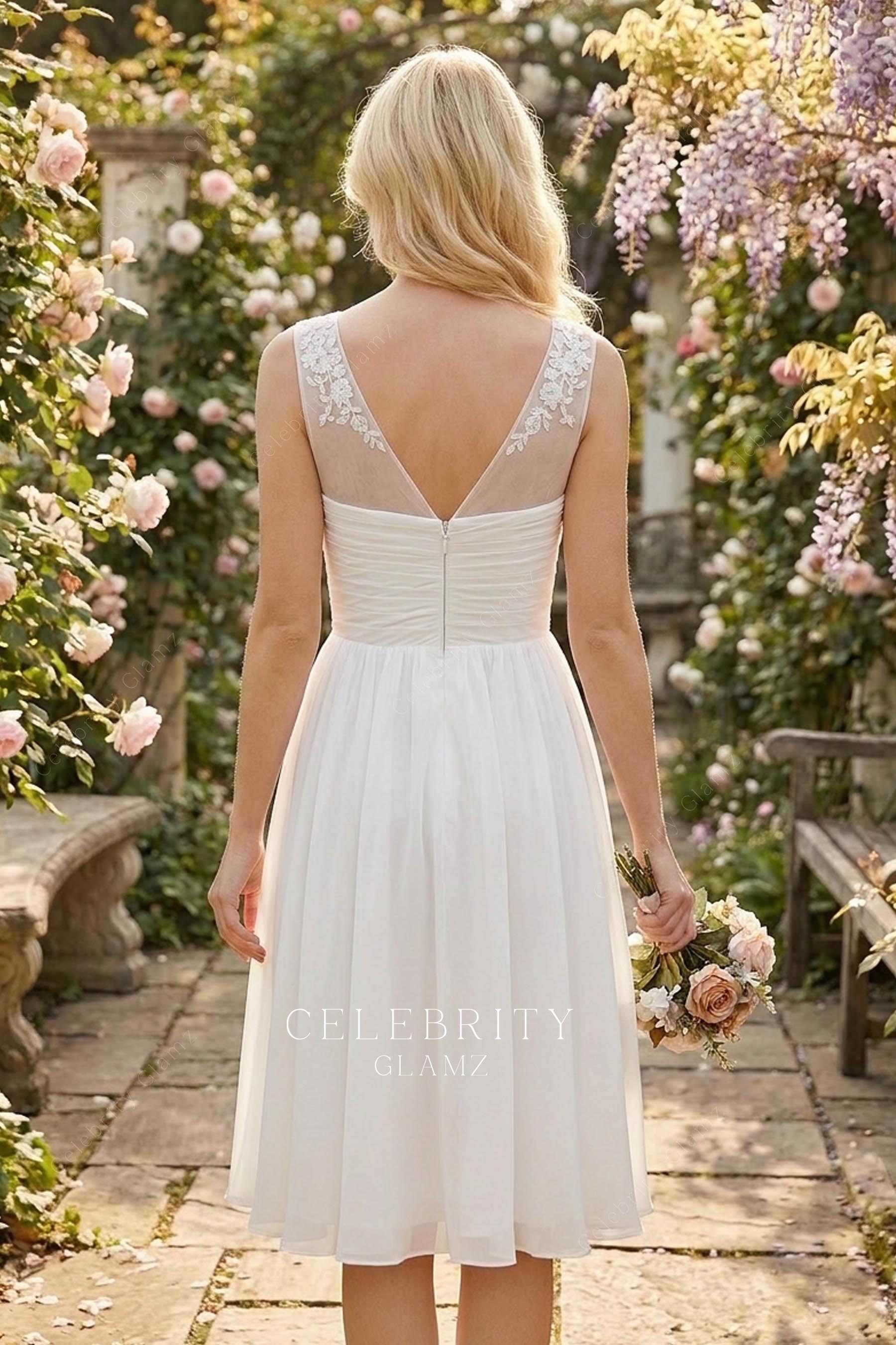 chic pleated chiffon wedding dress