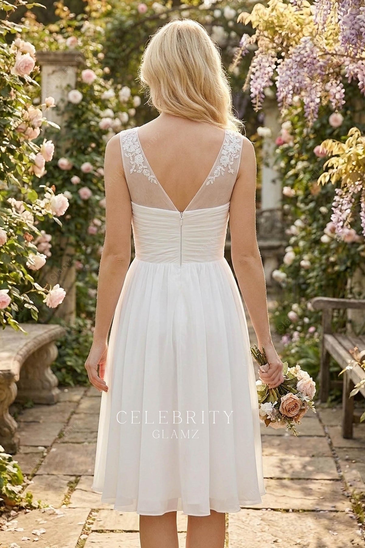chic pleated chiffon wedding dress