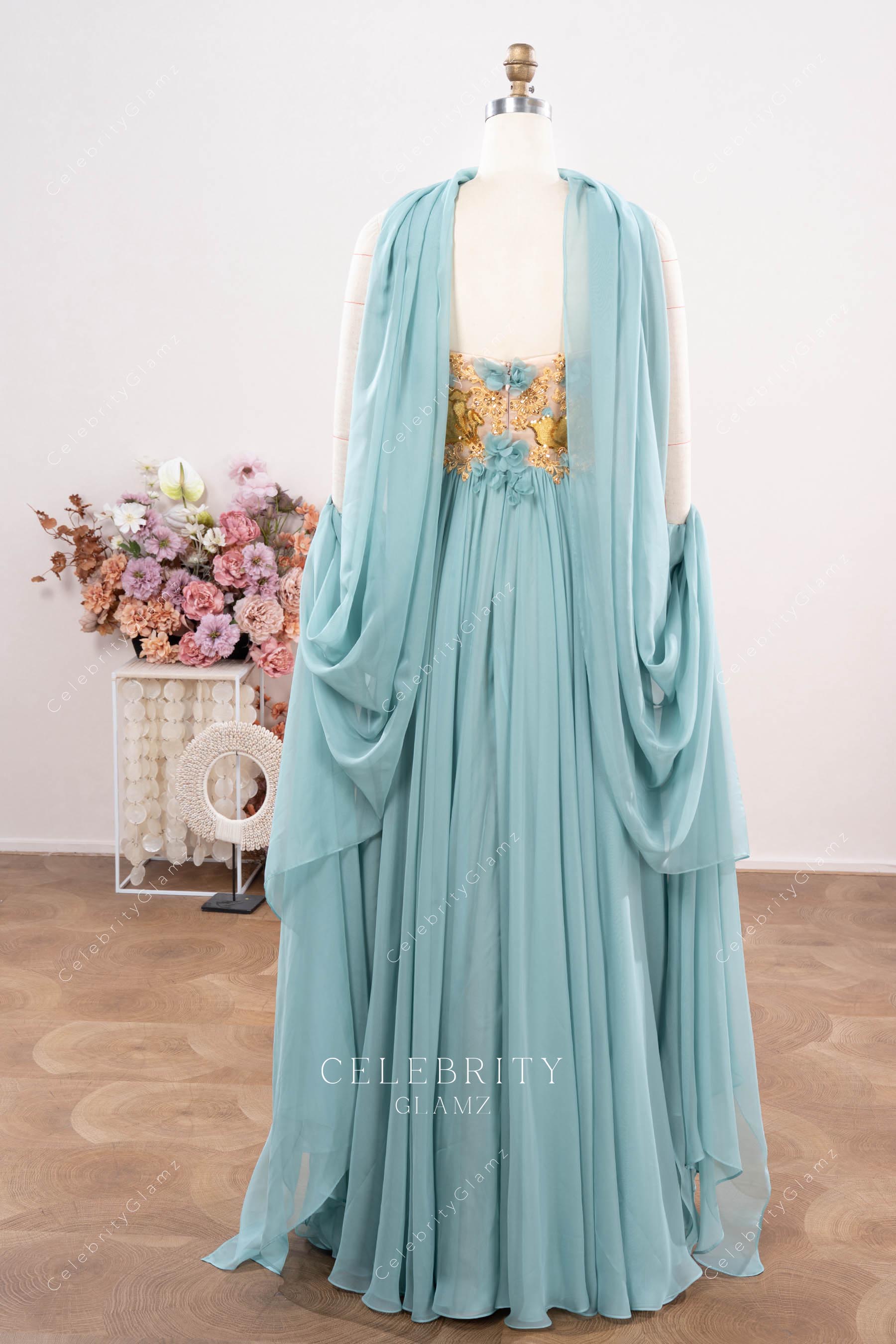 chiffon shawl formal dress 