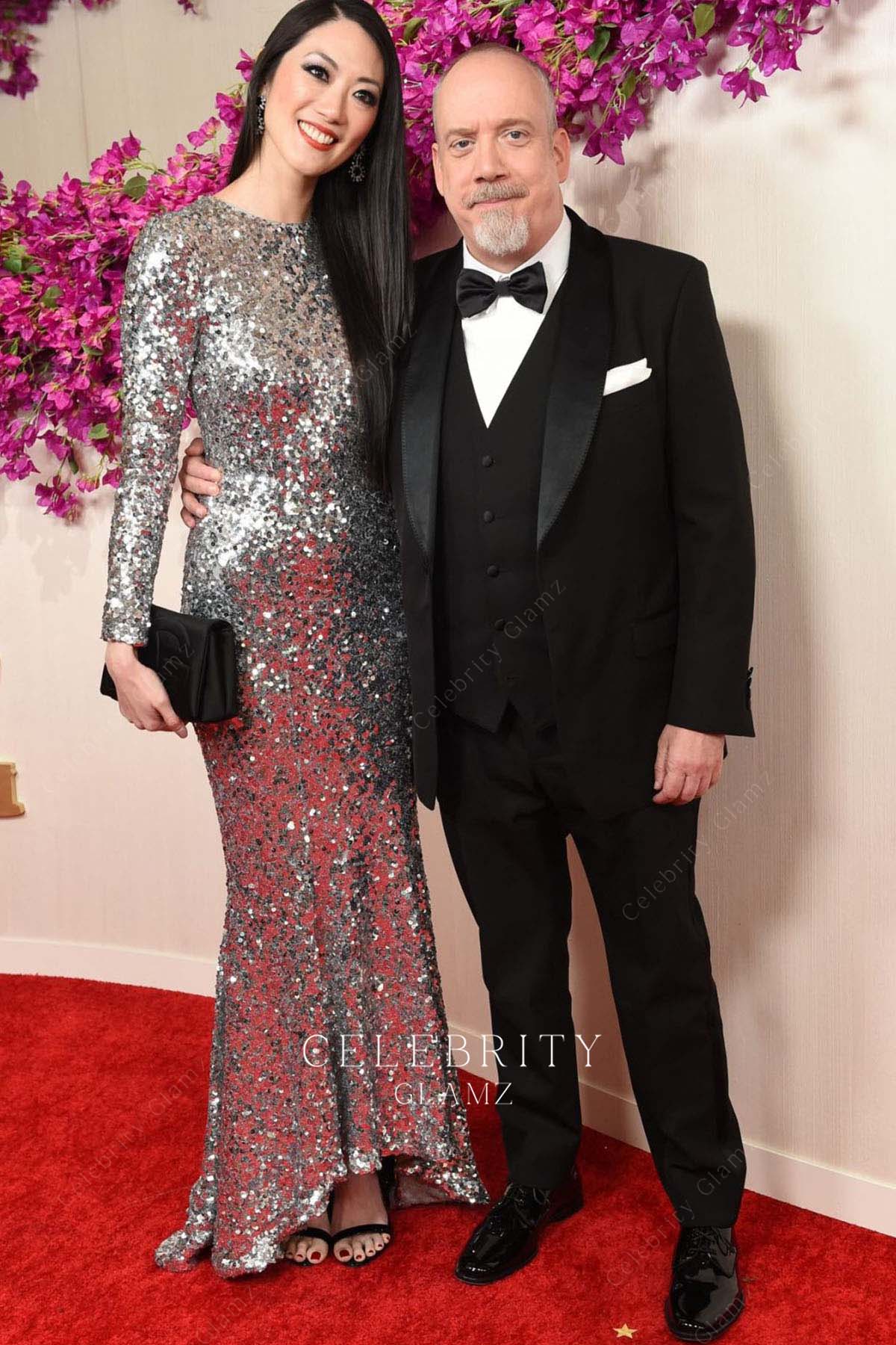 Clara Wong silver glitter prom dress 2024 Oscars red carpet