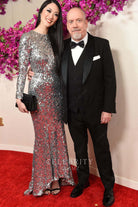 Clara Wong silver glitter prom dress 2024 Oscars red carpet