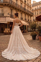 clear sequin lace chapel train wedding dress