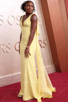 Coco Gauff v neck dress 2025 Oscars red carpet 