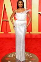 Coco Jones white glitter prom dress 2024 Oscars after party 