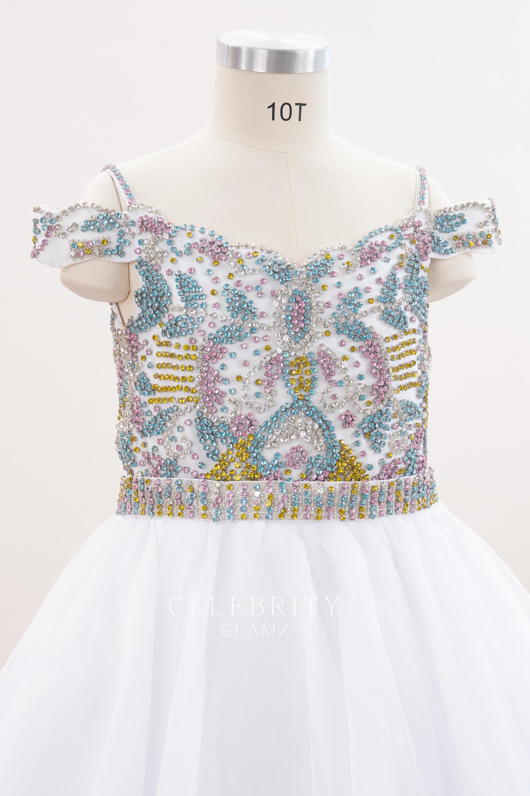 cold shoulder sleeve kids pageant dress
