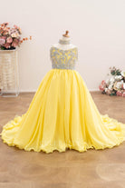 cold shoulder sleeve yellow pageant dress