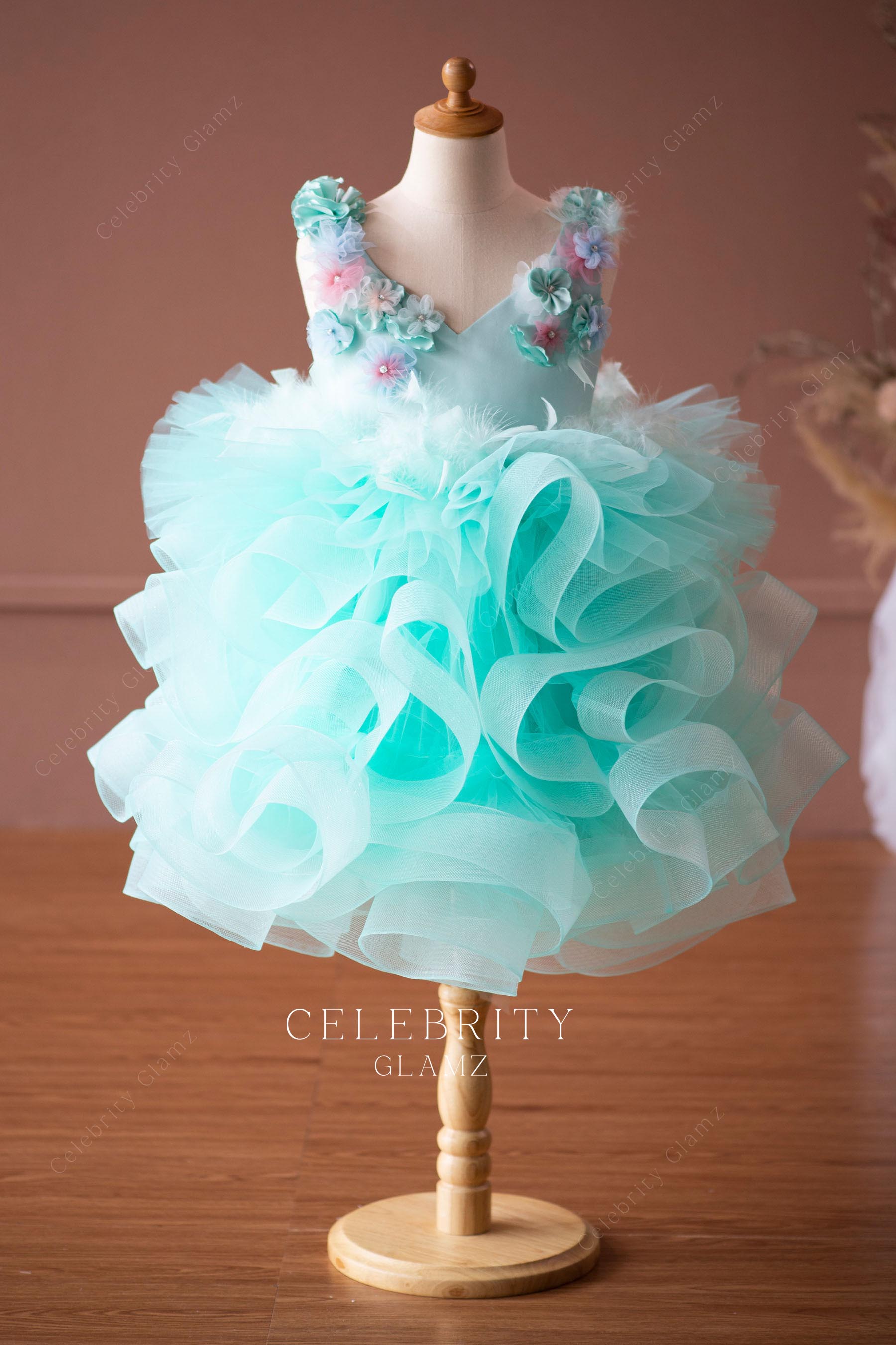 colorful 3d floral flower girl dress