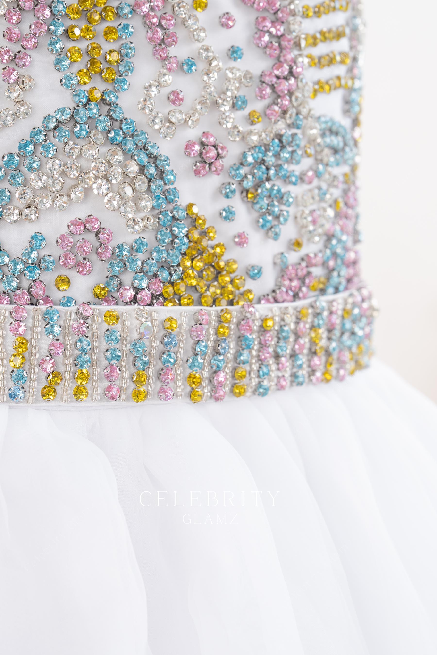colorful rhinestones bodice kids pageant dress