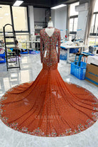 colorful rhinestones tan trumpet dress