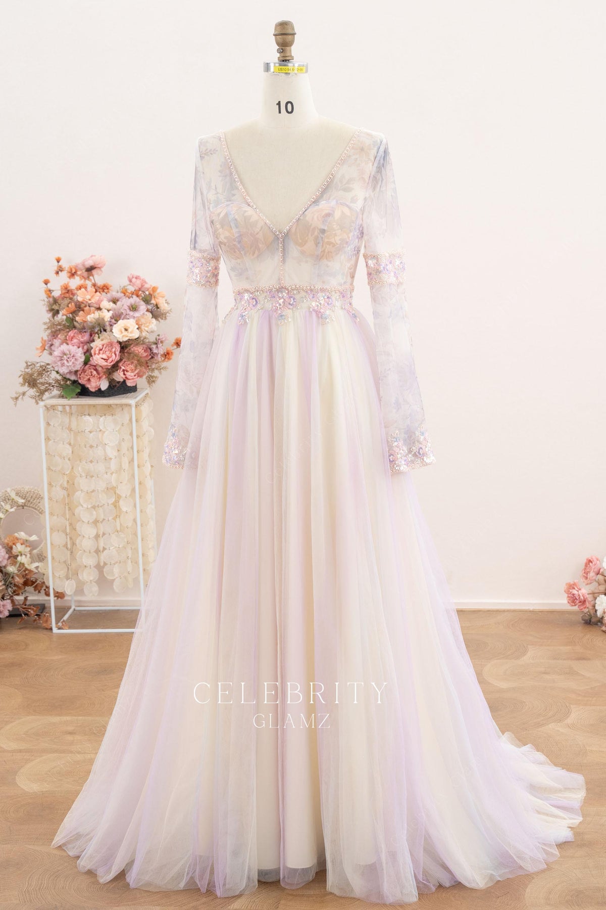 colorful tulle a line wedding dress