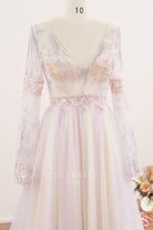 colorful tulle deep v neck wedding dress
