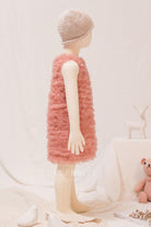coral ruffled tulle knee length kids dress