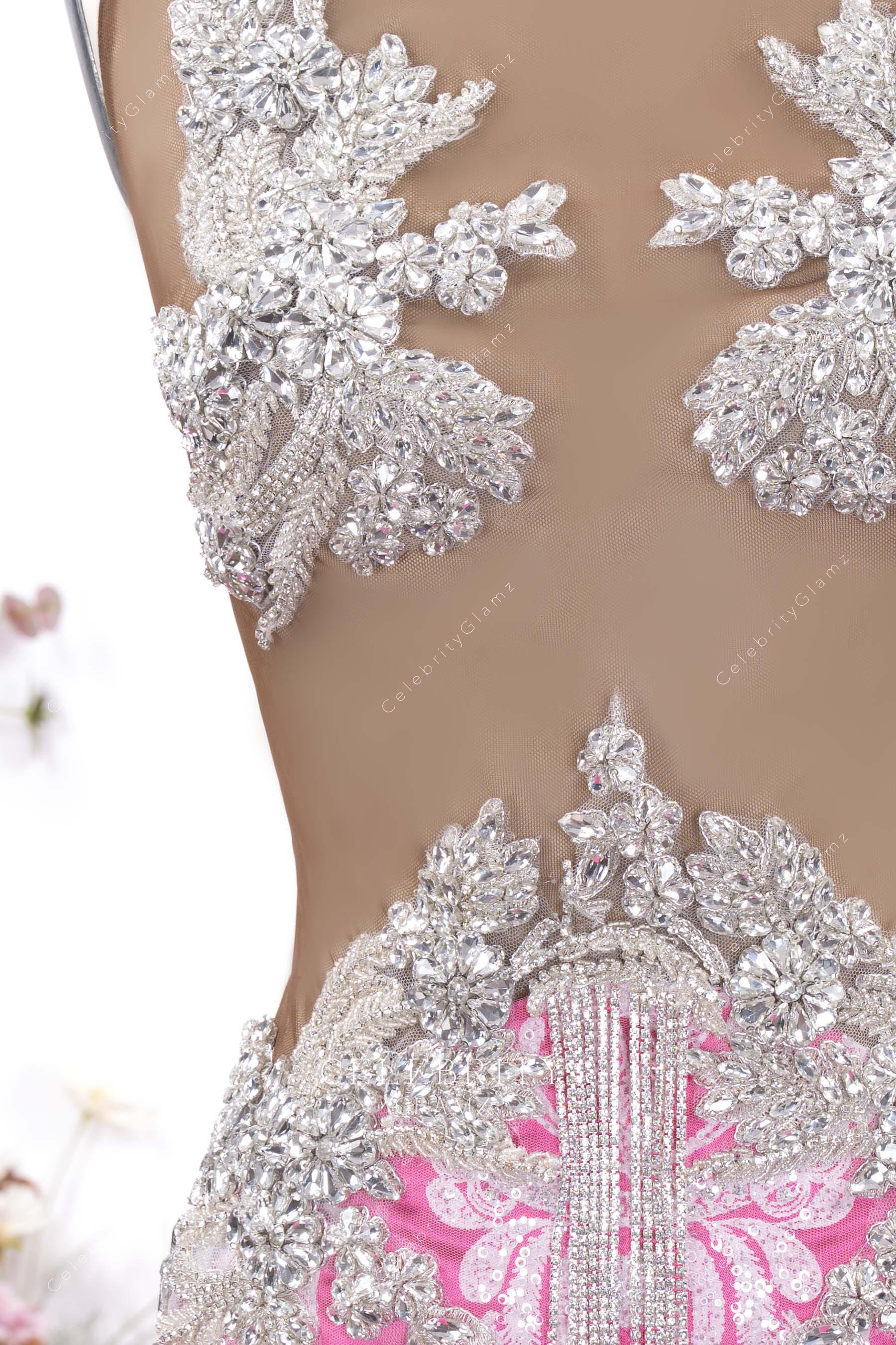 crystal fuchsia trumpet prom gown