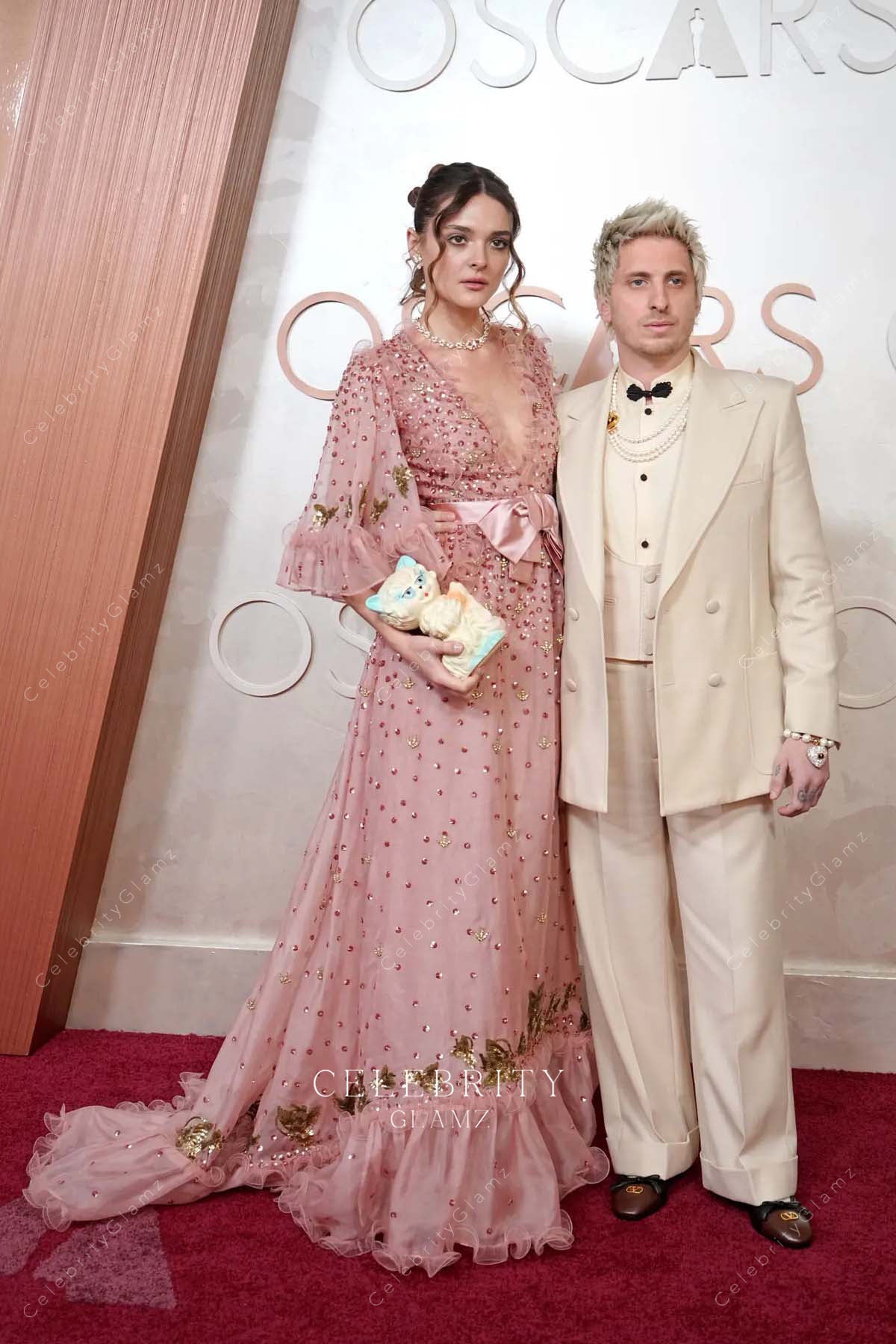 crystals Charlotte Lawrence 2025 Oscars red carpet prom dress