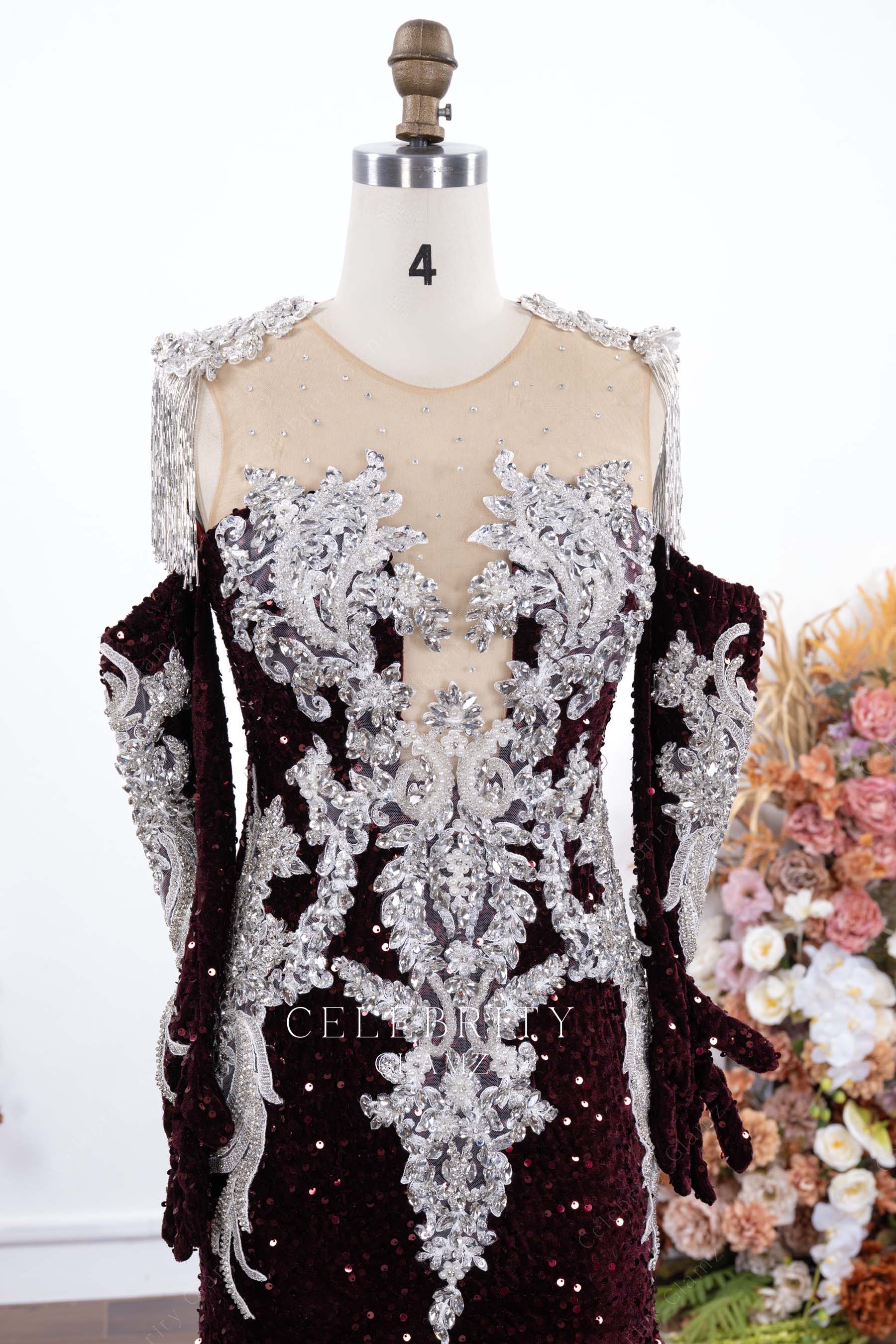 crystals illusion neck formal dress