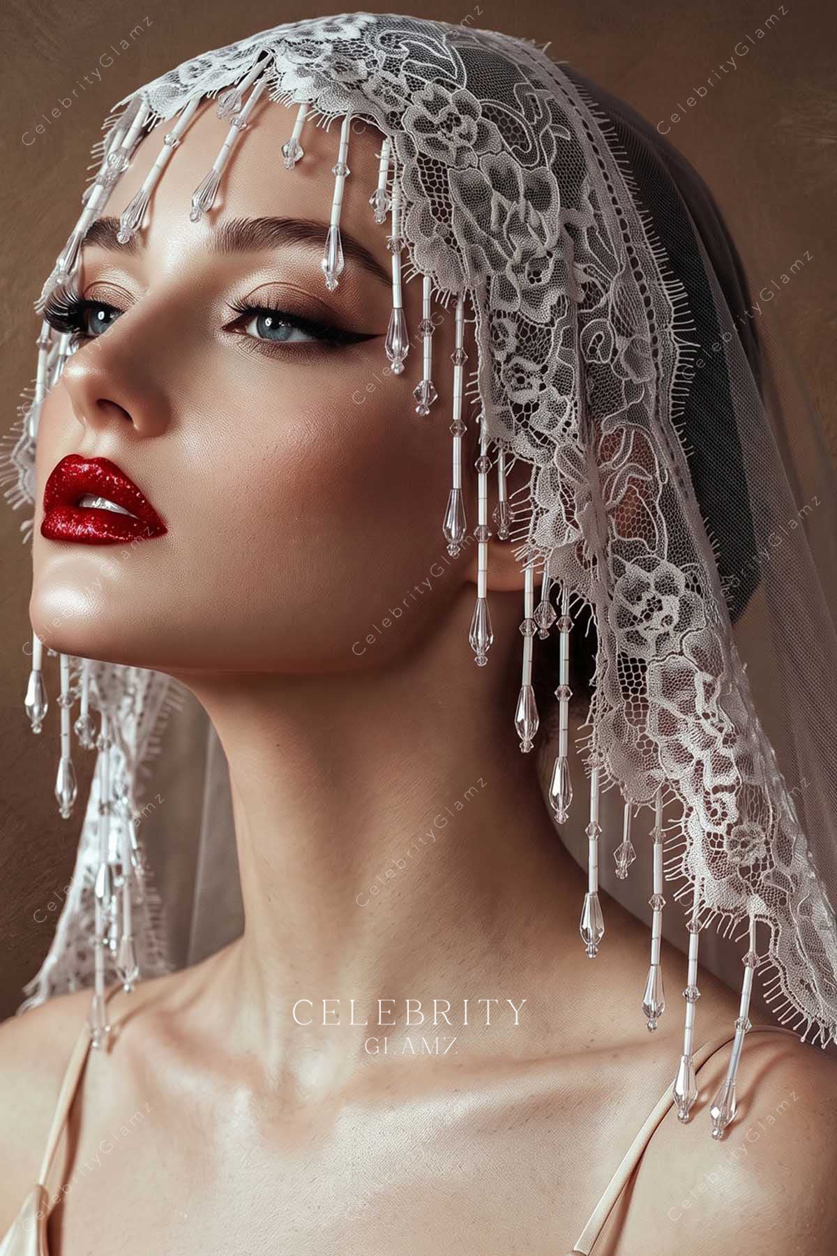 crystals tassel bridal veil 