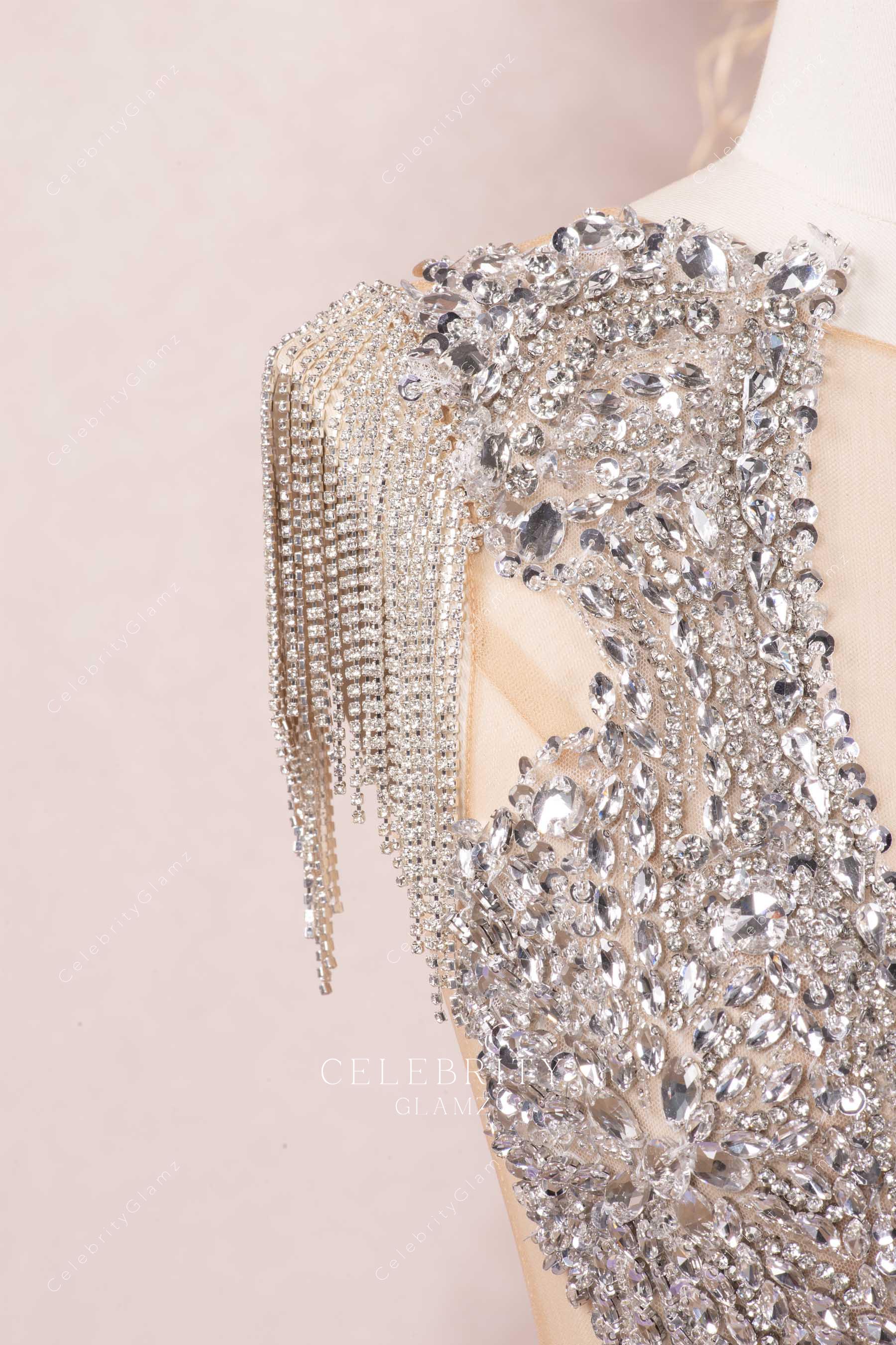 crystals tassels mermaid prom dress