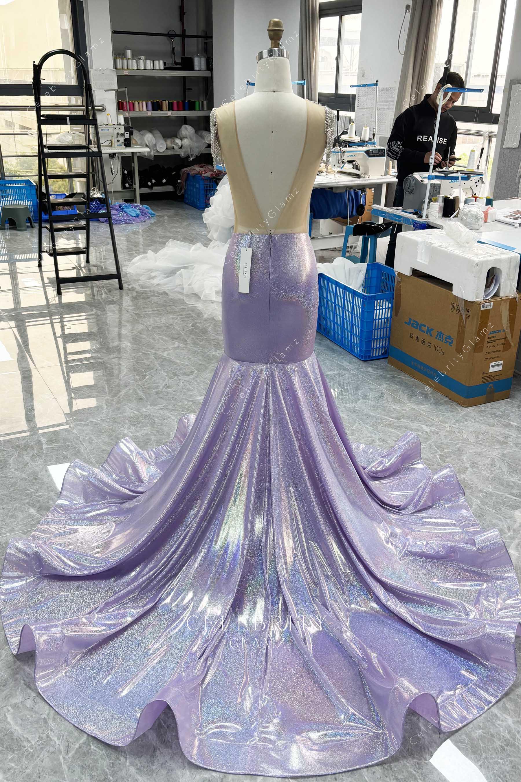 crystals trumpet chapel train prom dress