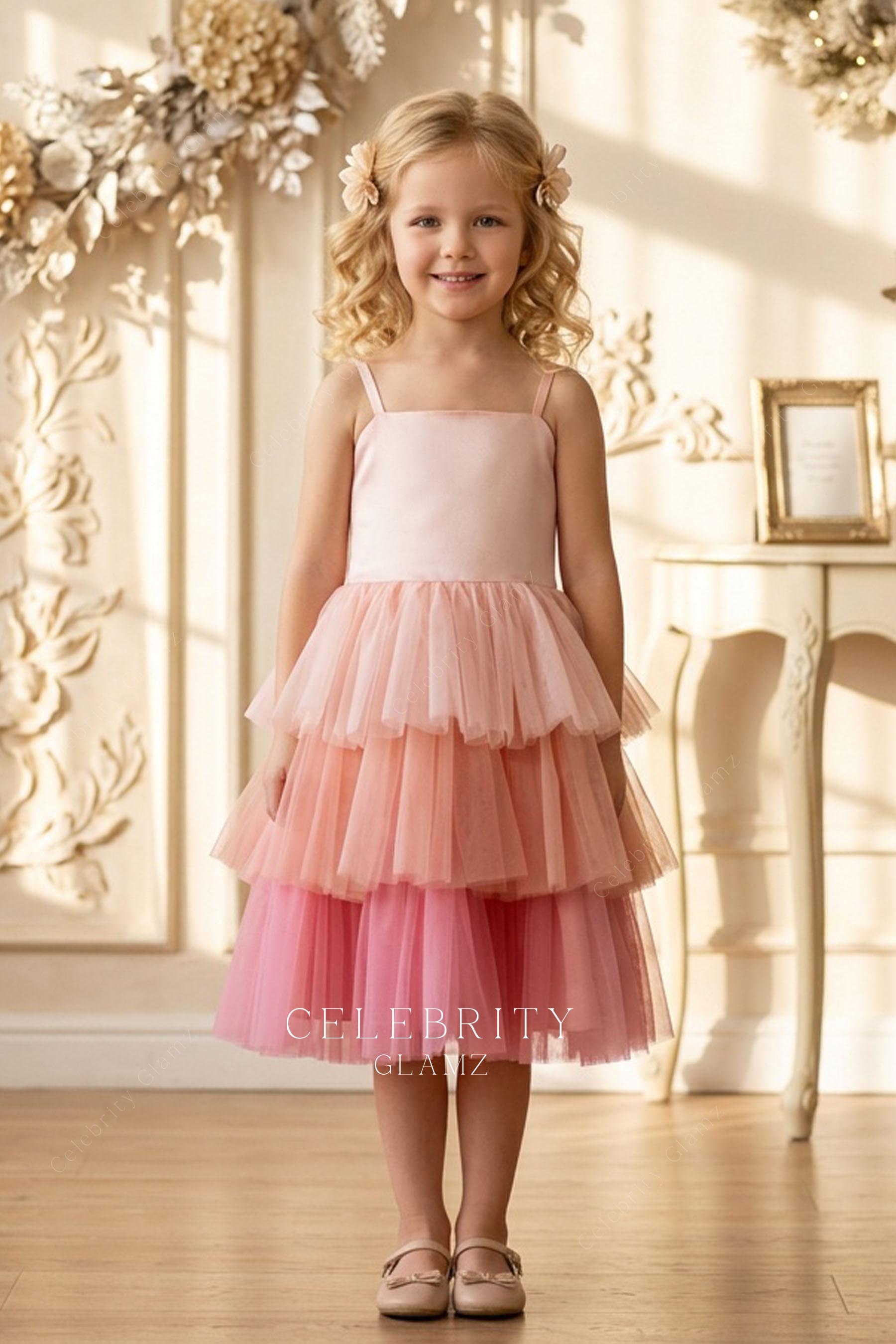 cute ombre layered tulle flower girl dress