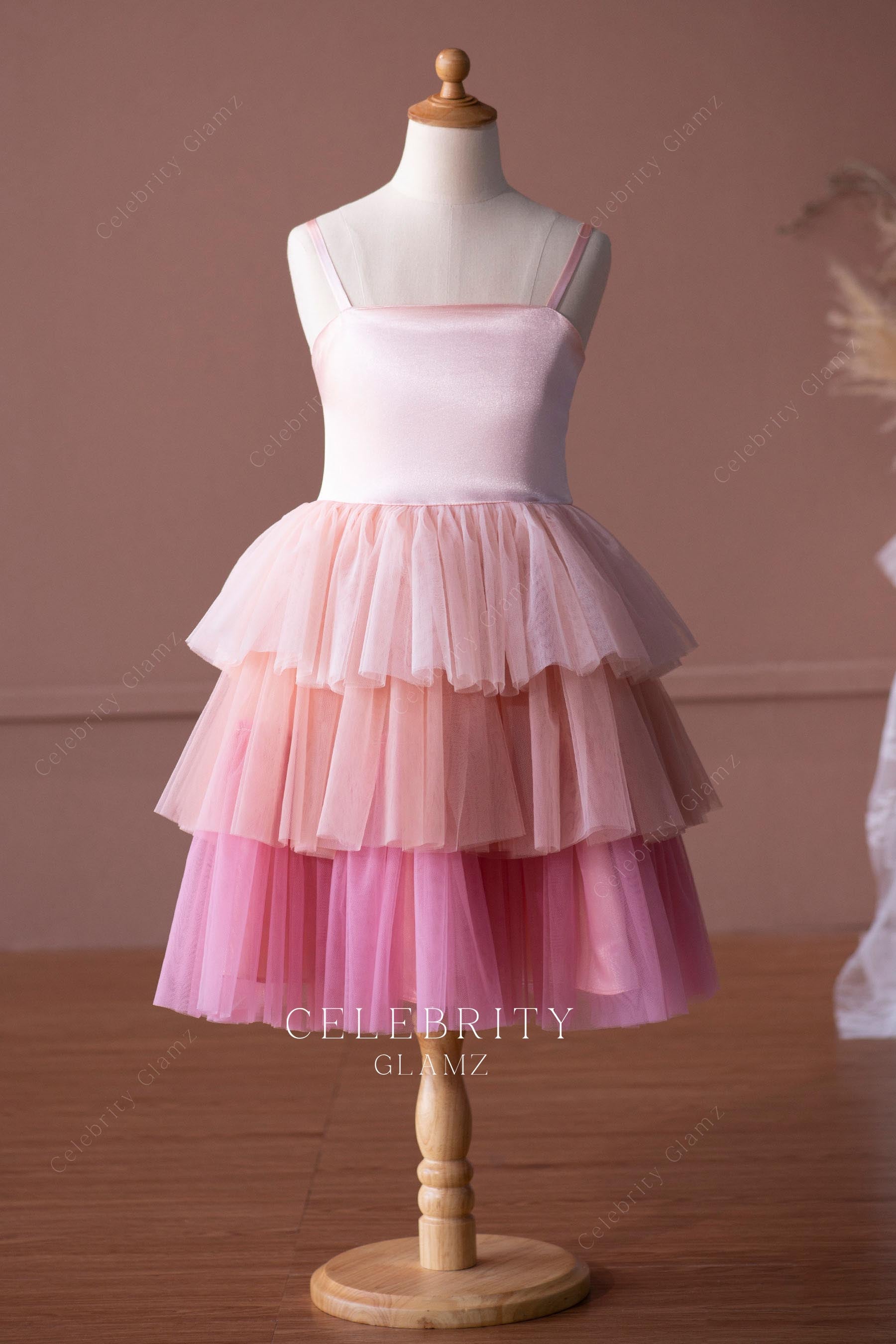 cute ombre pink tulle flower girl dress