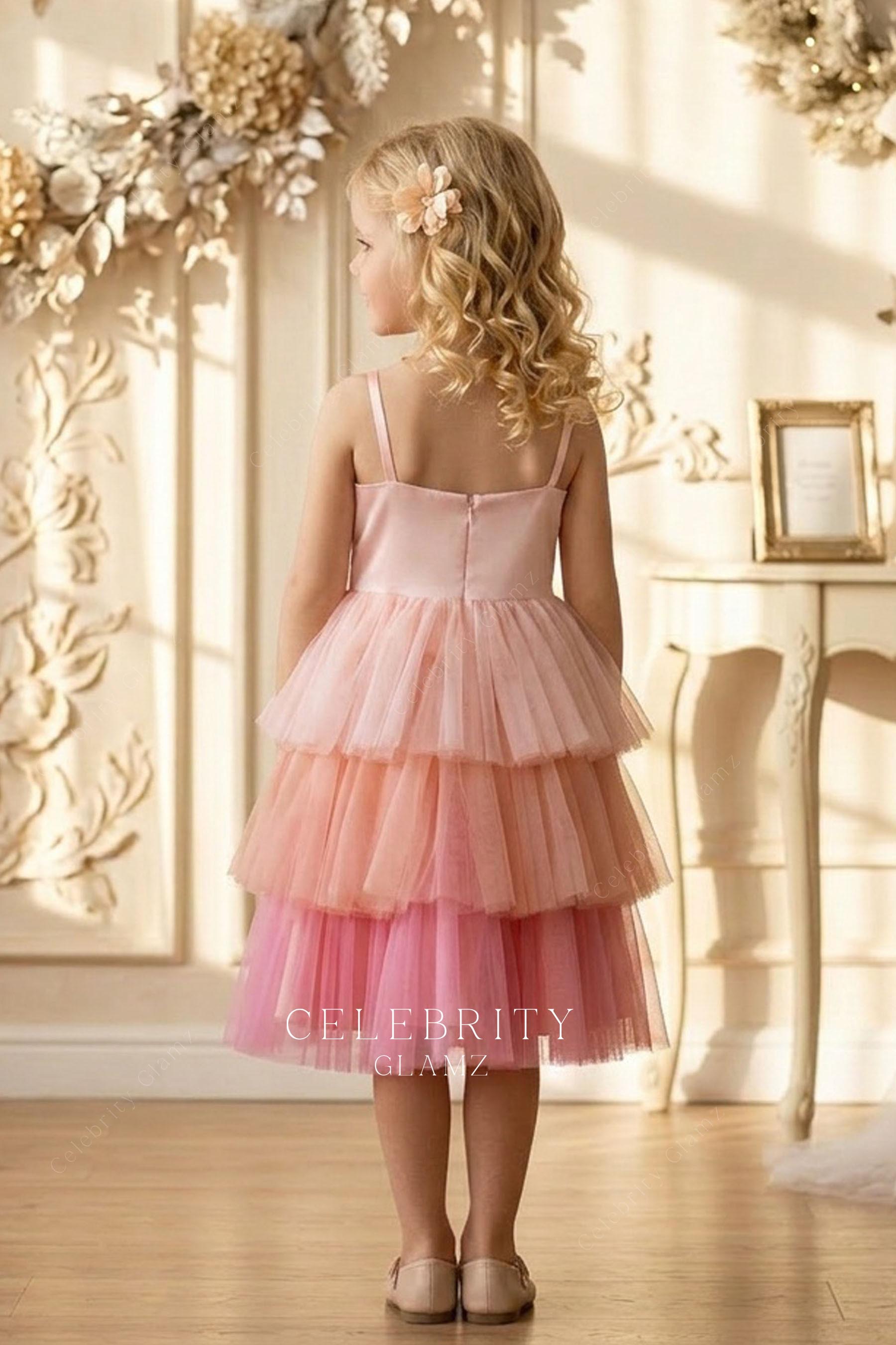 cute pink satin flower girl dress