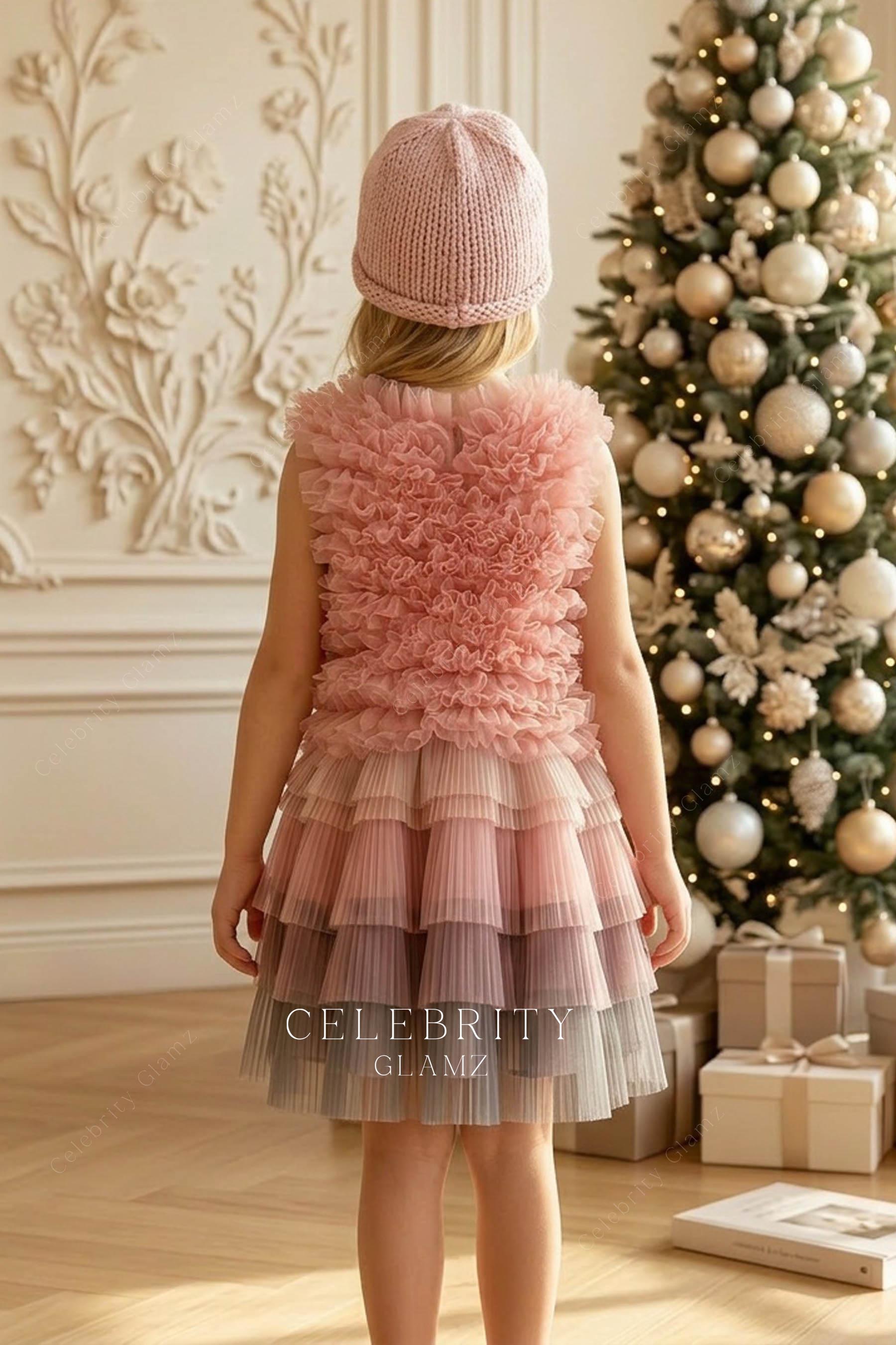 cute pink two piece tulle formal dress