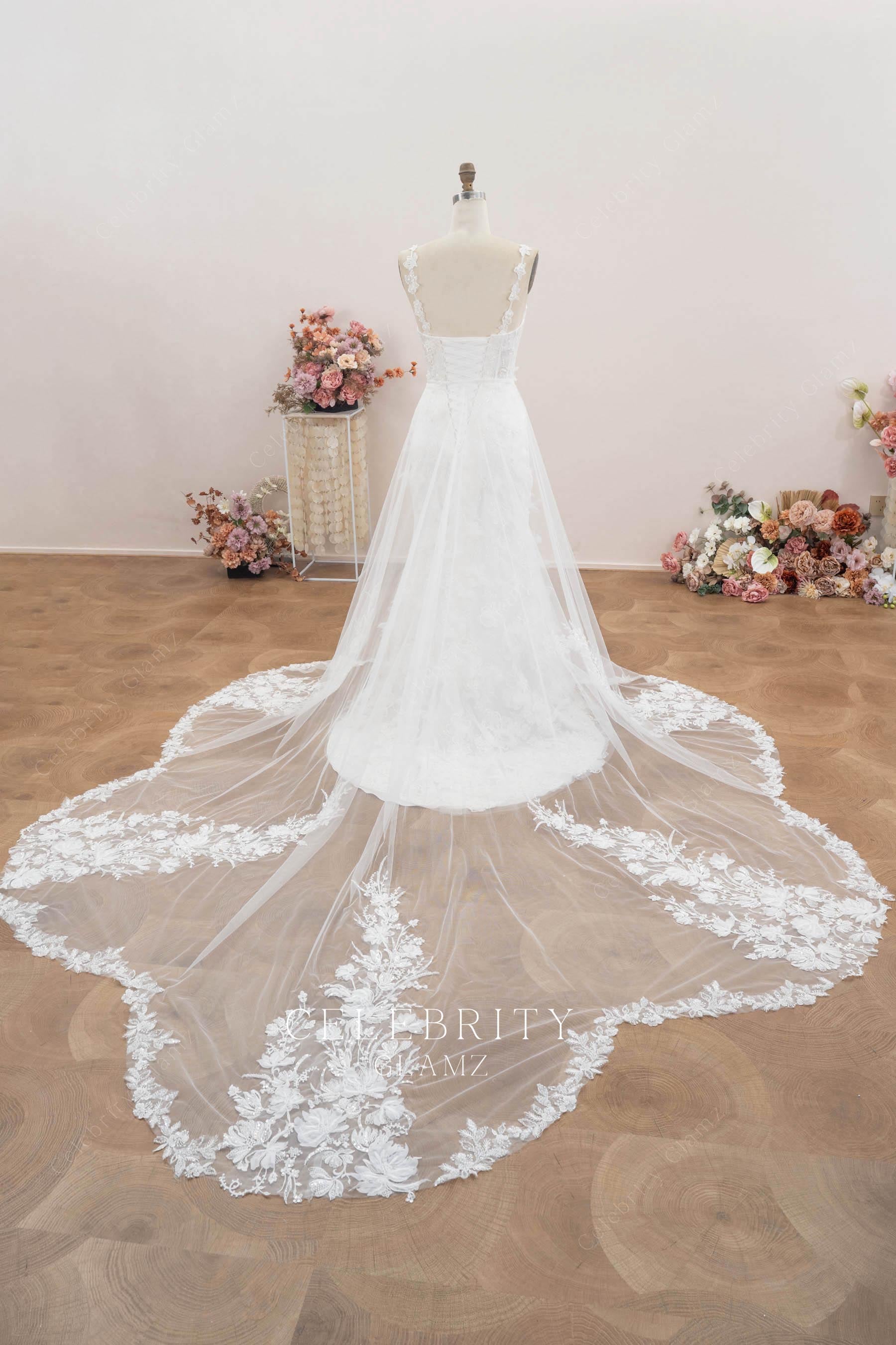 cutout lace overskirt wedding dress