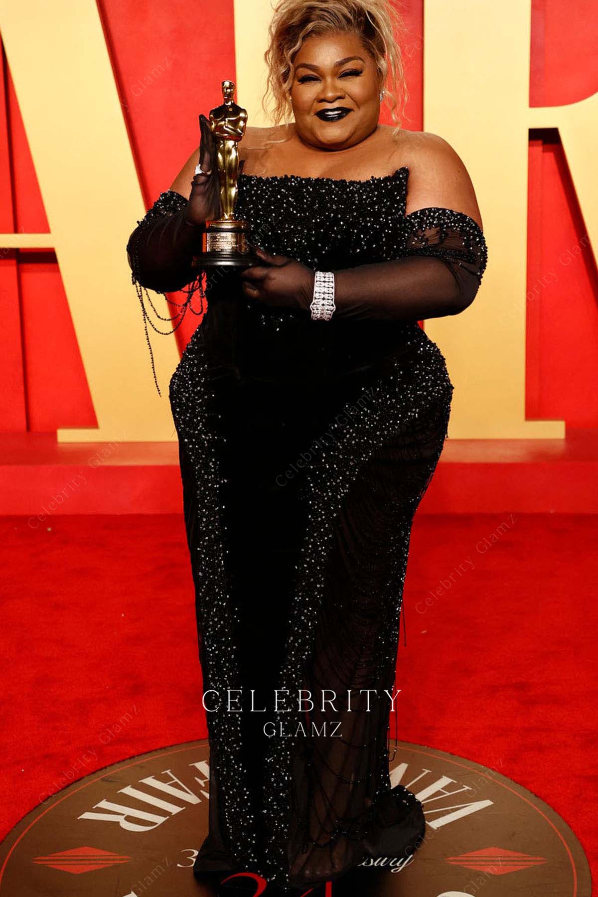 Da'Vine Joy Randolph black glitter prom dress 2024 Oscars after party